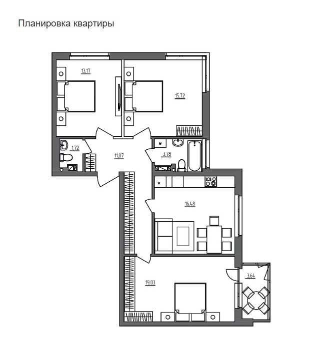 Фото квартиры по адресу Ленинградская обл, Тосненский р-н, Фёдоровское гп, Счастливая ул, д. 3к2